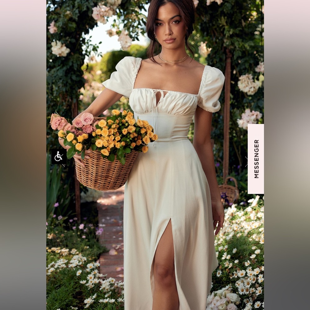 TALLULAH dress house of can | M | WHITE PUFF SLEEVE MIDI SUNDRESS